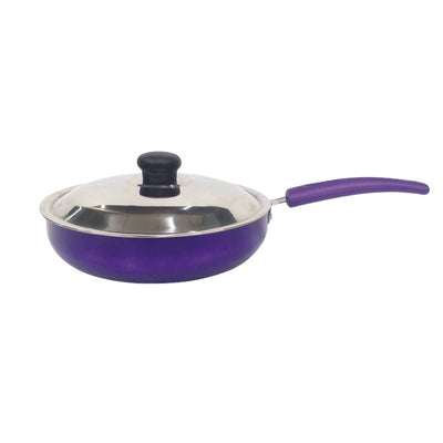 Softel Designer Non-Stick FryPan With Steel Lid | Gas & Induction Compatible | Purple
