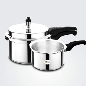 Softel Pressure Cooker Combo - 2 Litres and 3 Litres with Common Lid | Silver