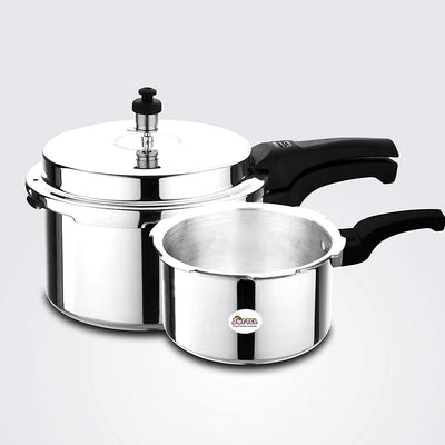 Softel Pressure Cooker Combo - 2 Litres and 3 Litres with Common Lid | Silver