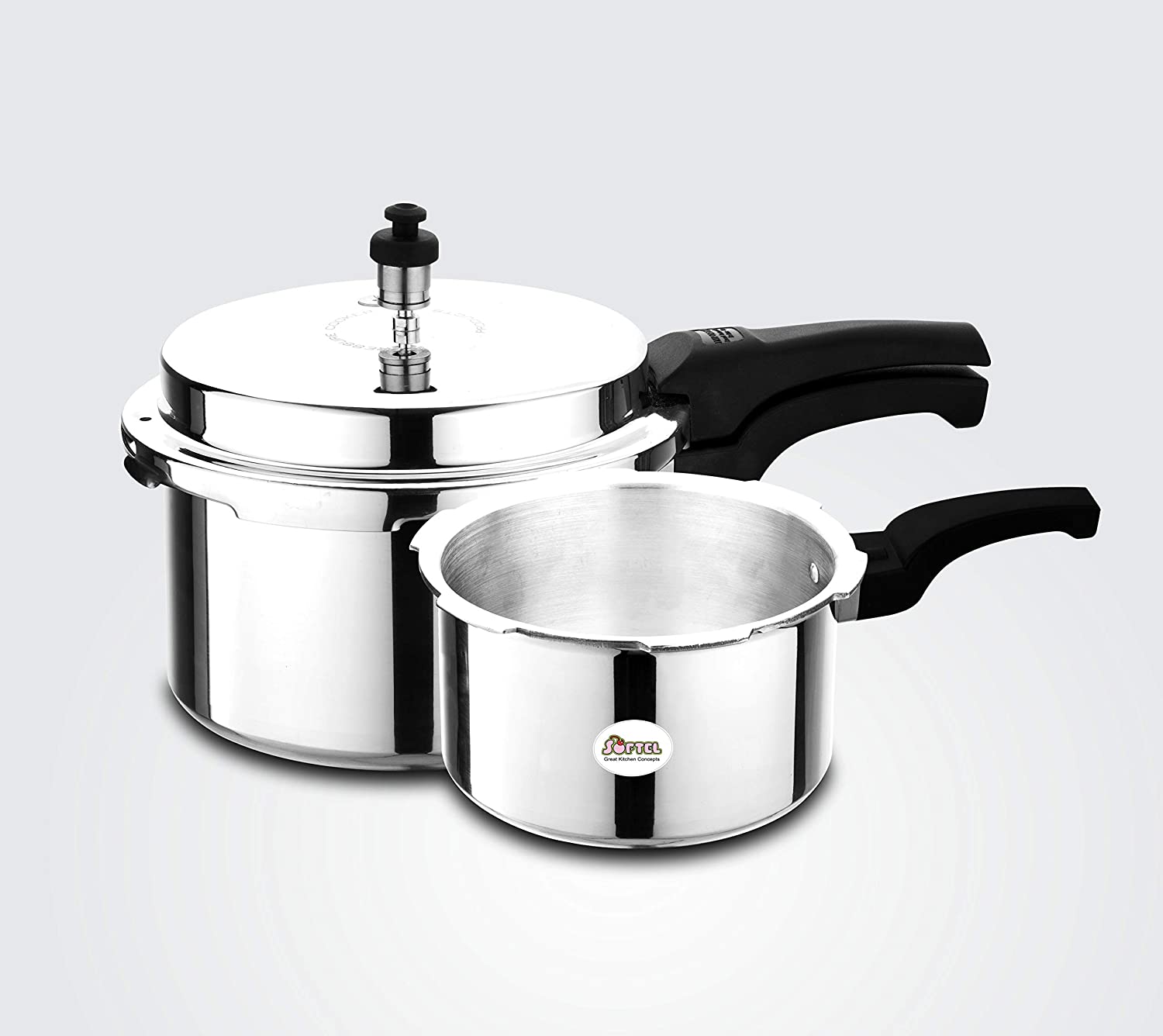 Softel Pressure Cooker Combo - 2 Litres and 3 Litres with Common Lid | Silver