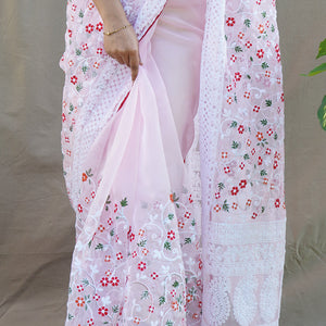 Baby Pink Organza Saree