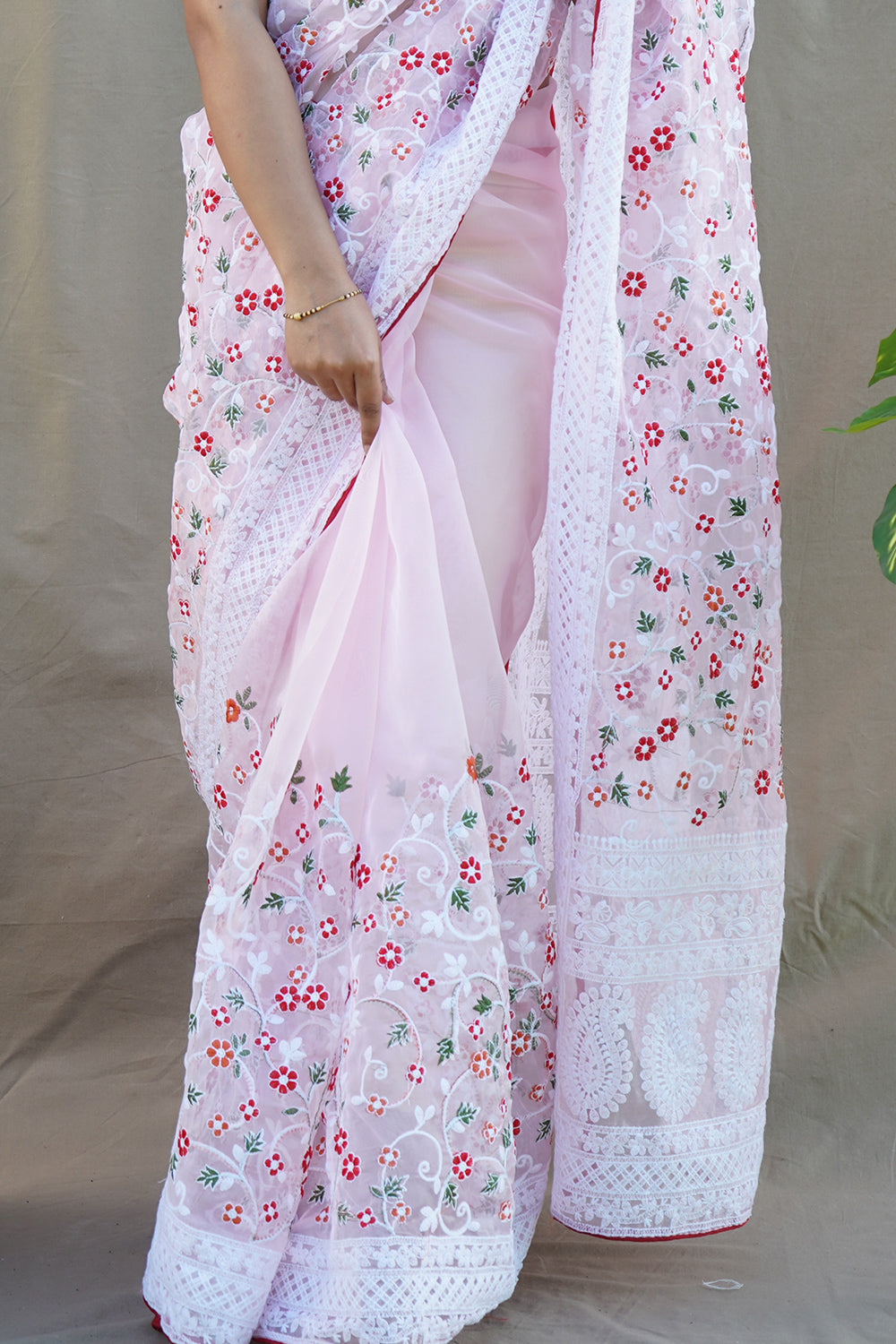 Baby Pink Organza Saree