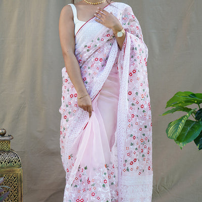 Baby Pink Organza Saree
