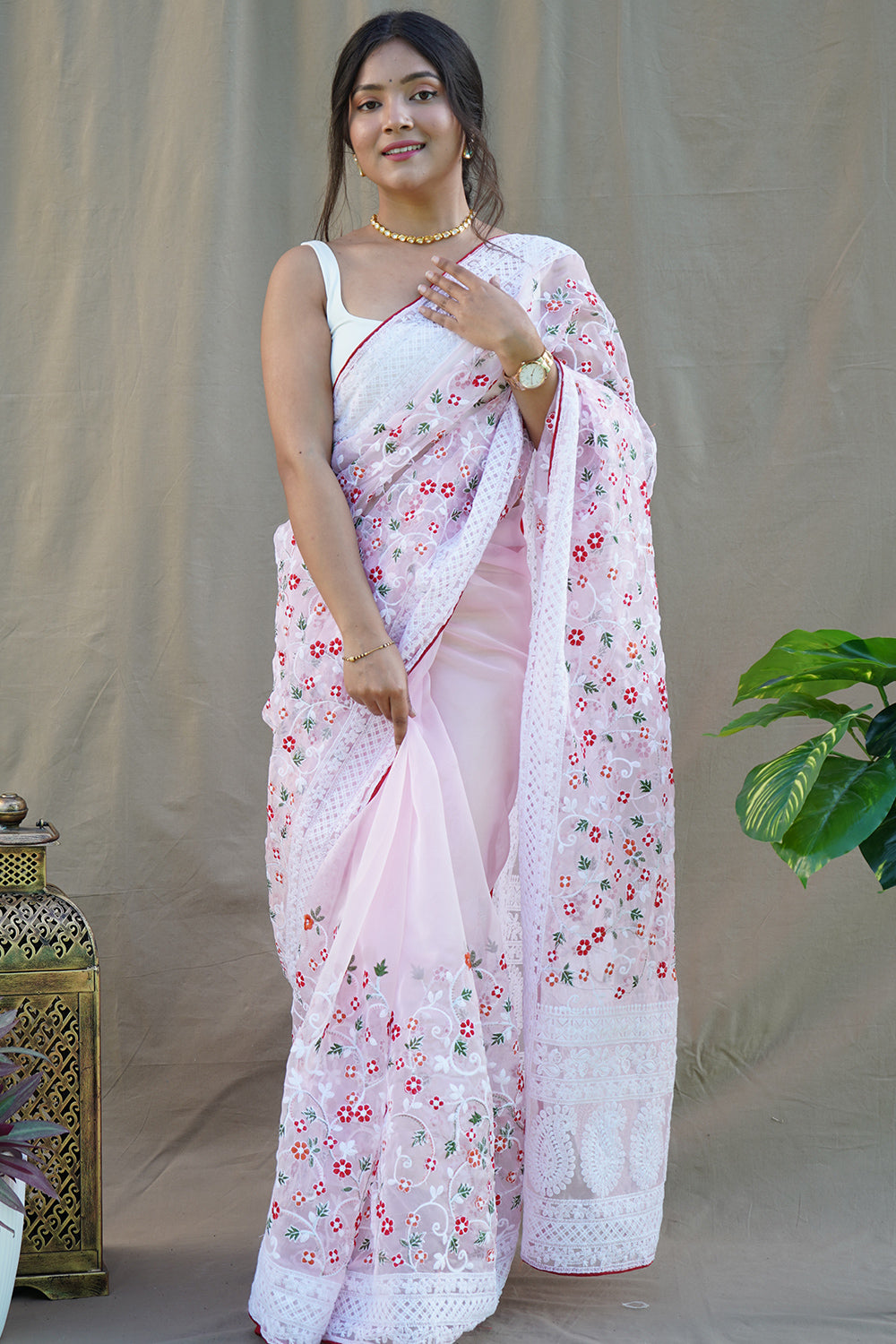 Baby Pink Organza Saree