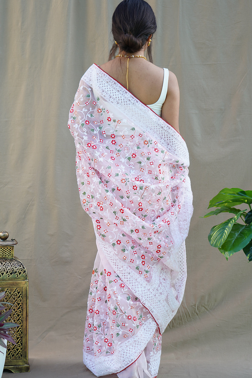 Baby Pink Organza Saree
