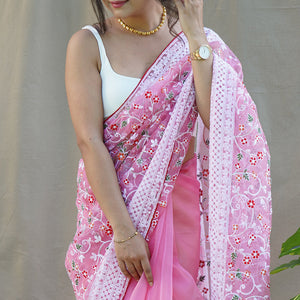 Dark Pink Organza Saree