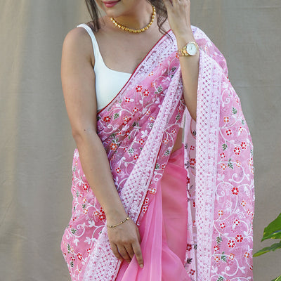 Dark Pink Organza Saree