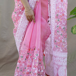 Dark Pink Organza Saree