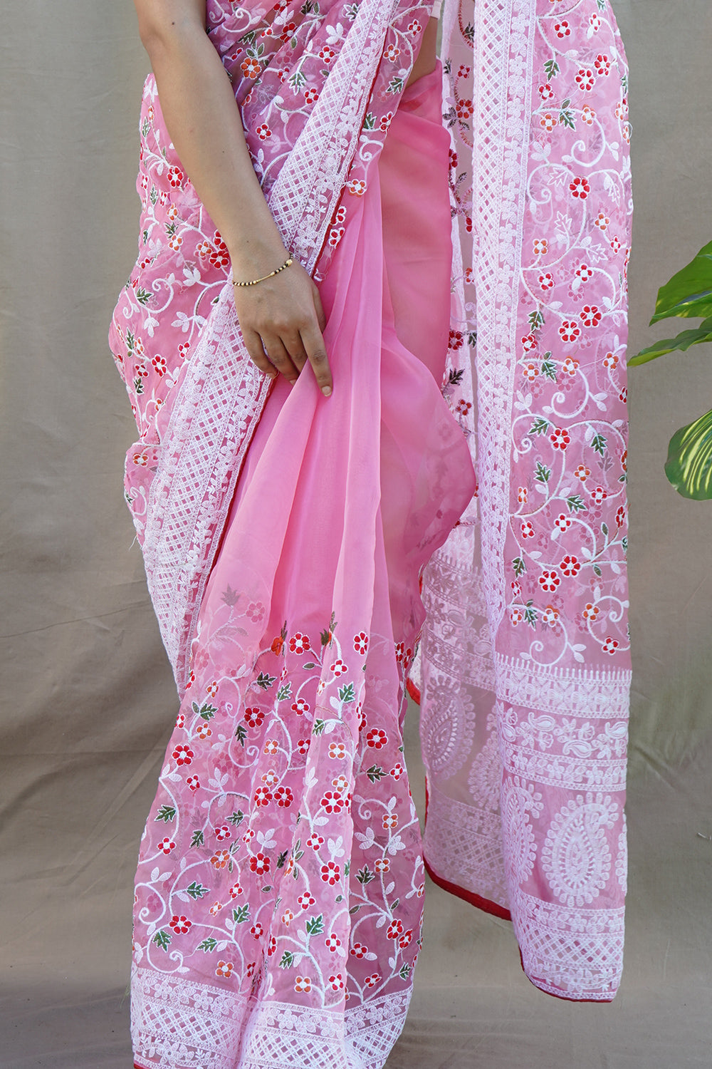 Dark Pink Organza Saree
