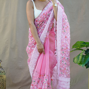 Dark Pink Organza Saree