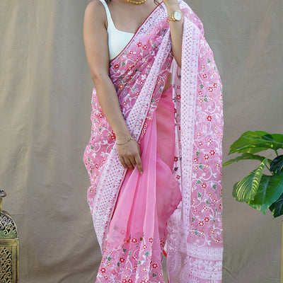 Dark Pink Organza Saree