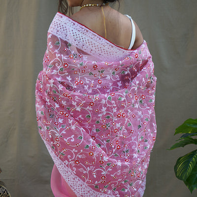 Dark Pink Organza Saree