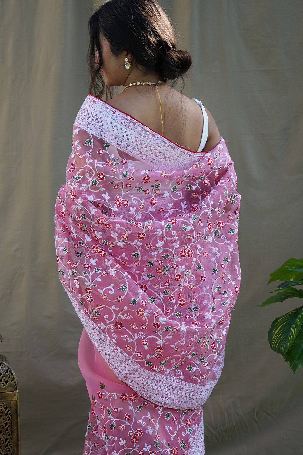 Dark Pink Organza Saree