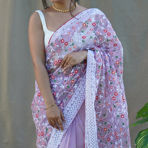 Pastel Purple Organza Saree