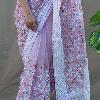 Pastel Purple Organza Saree