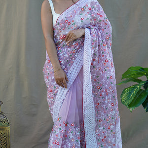 Pastel Purple Organza Saree