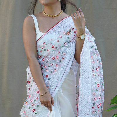 Pure White Organza Saree