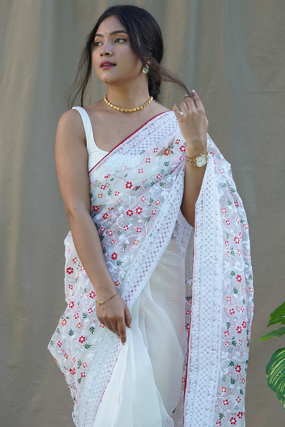 Pure White Organza Saree