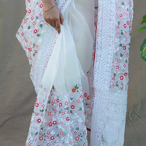 Pure White Organza Saree