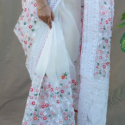 Pure White Organza Saree