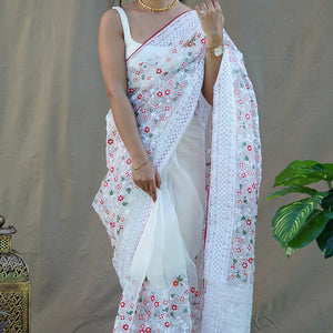 Pure White Organza Saree