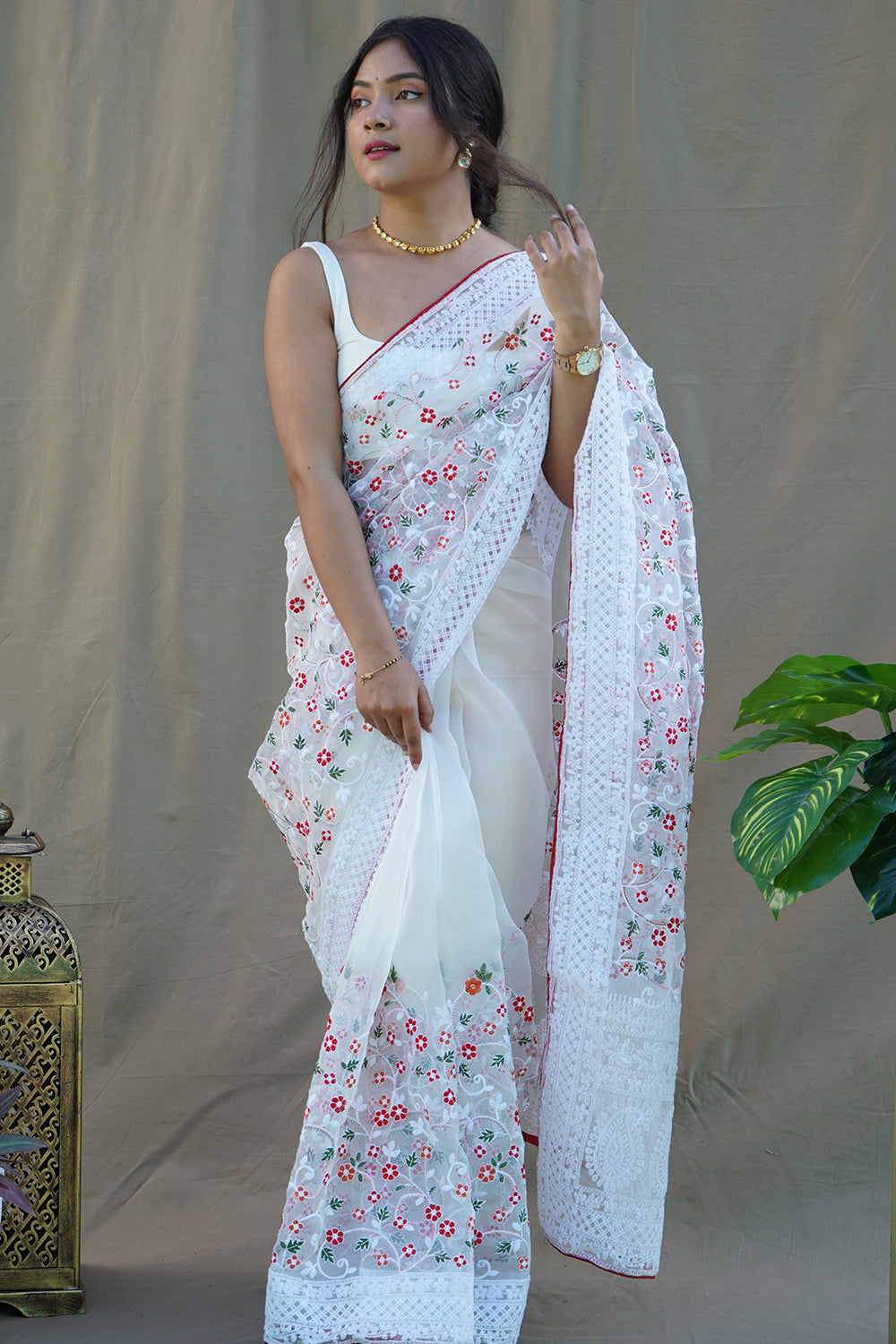 Pure White Organza Saree