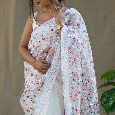 Pure White Organza Saree