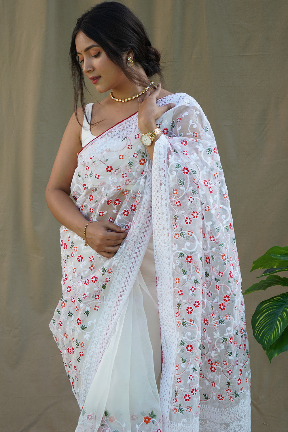 Pure White Organza Saree
