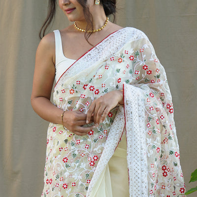 Pastel Yellow Organza Saree