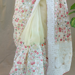Pastel Yellow Organza Saree