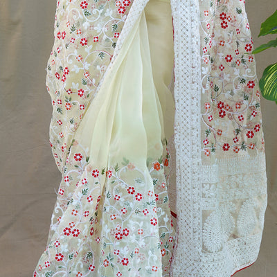 Pastel Yellow Organza Saree