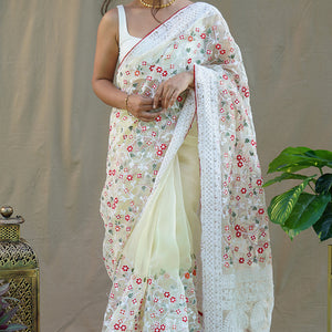 Pastel Yellow Organza Saree