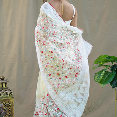 Pastel Yellow Organza Saree