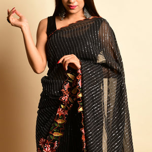 Raven Black Georgette Saree