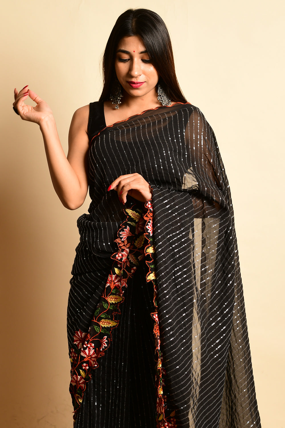 Raven Black Georgette Saree