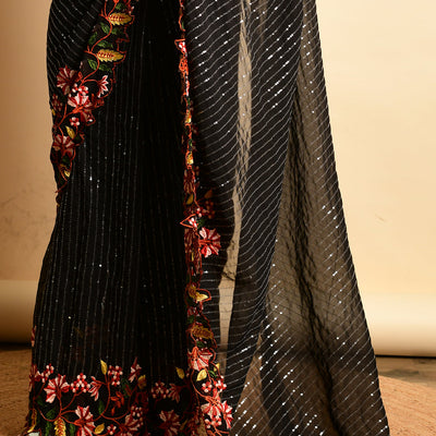 Raven Black Georgette Saree
