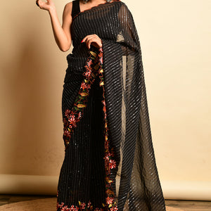 Raven Black Georgette Saree
