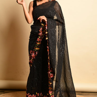 Raven Black Georgette Saree