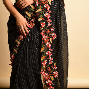 Raven Black Georgette Saree