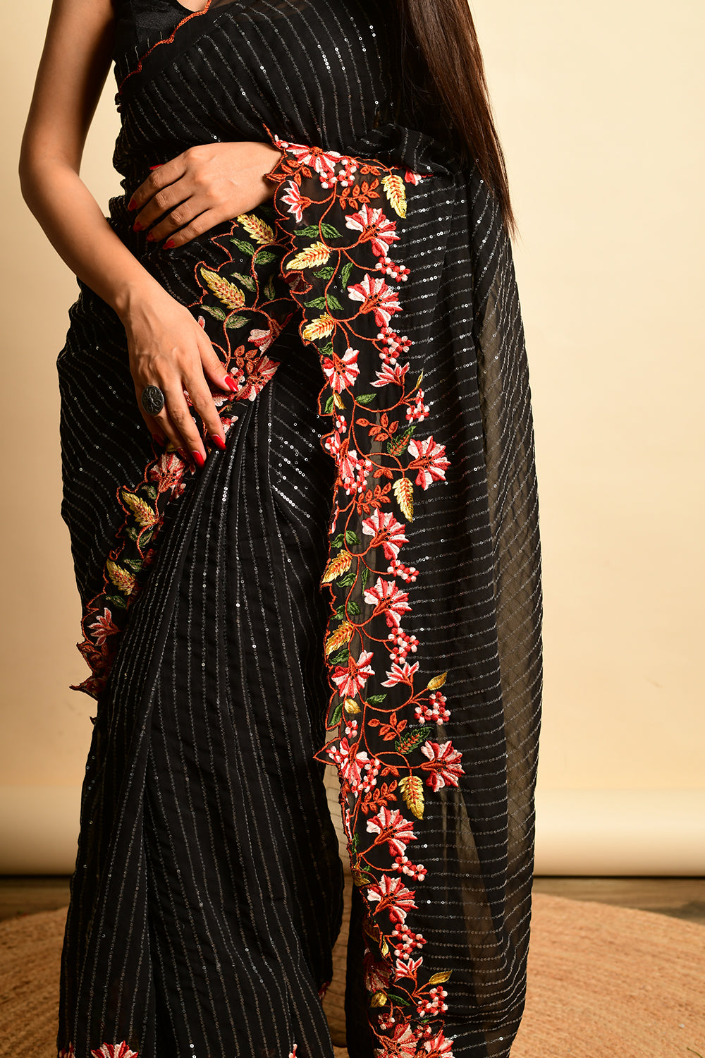 Raven Black Georgette Saree