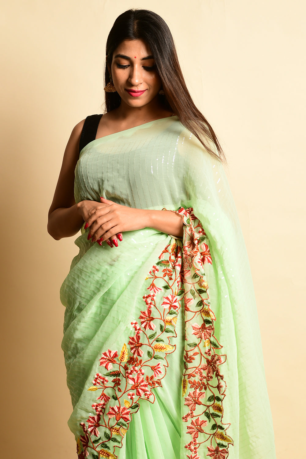 Mint Green Georgette Saree