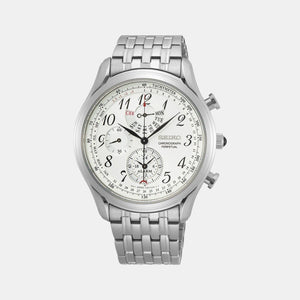 Dress Chronograph Watch Men Quartz White Dial Chronograph Stainless Steel Watch SPC251P1