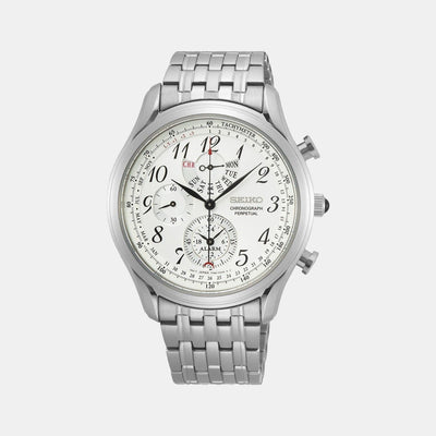 Dress Chronograph Watch Men Quartz White Dial Chronograph Stainless Steel Watch SPC251P1