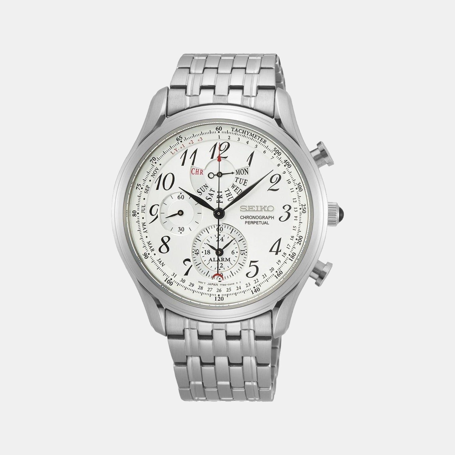 Dress Chronograph Watch Men Quartz White Dial Chronograph Stainless Steel Watch SPC251P1
