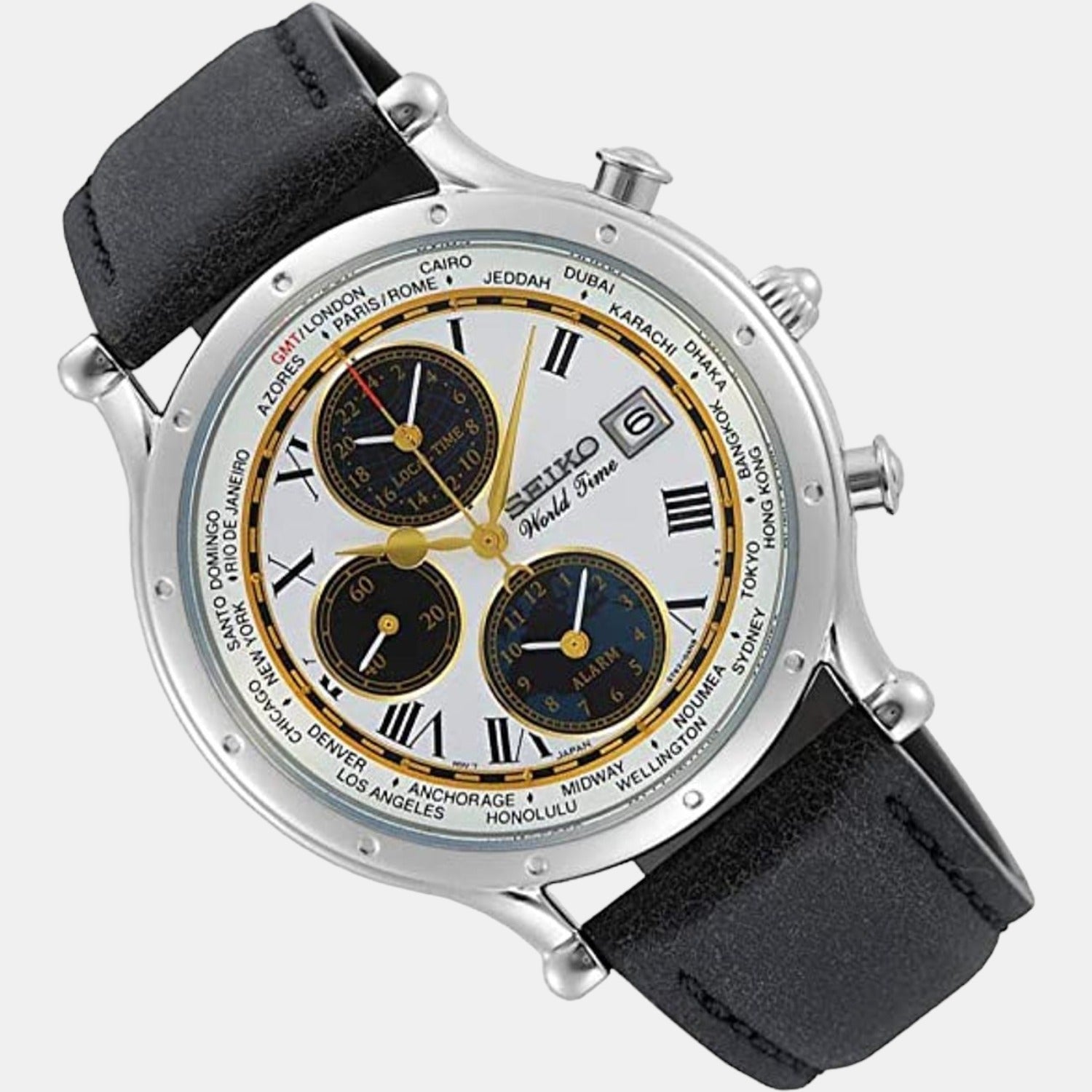 Dress Men Quartz White Dial Chronograph Leather Watch SPL055P1