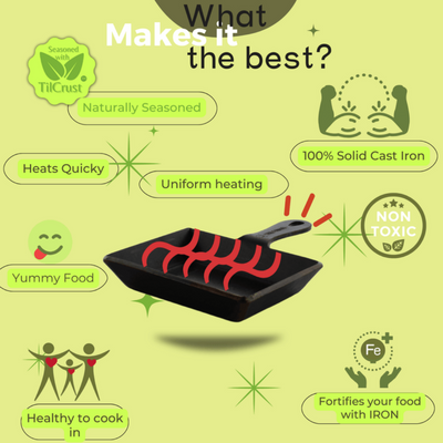 Trilonium Triple Seasoned Iron Mini Sizzling Brownie Pan | Gas & Induction Compatible | Black