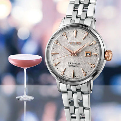 Seiko Presage Cocktail Time 'Clover Club' Diamond Twist White Dial 30.28mm Women SRE009J1