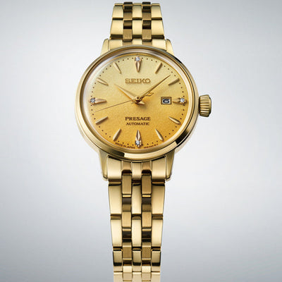 Seiko Pressage Presage Cocktail Diamond Yellow Gold Dial Women 30mm SRE018J1