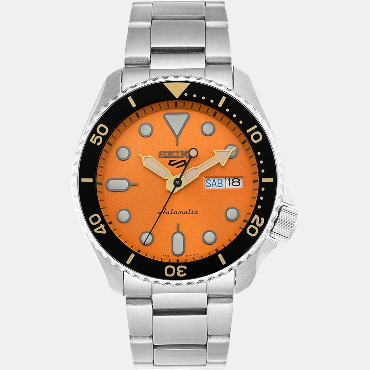 5 Sports Men Automatic Orange Dial Analog Stainless Steel Watch SRPD59K1