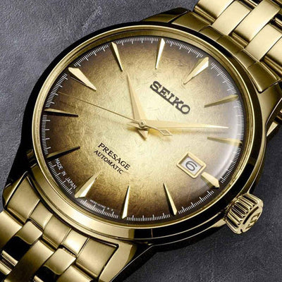 Seiko Presage Cocktail Time Half & Half Gradient Black & Yellow Gold Dial 40.5mm Men SRPK48J1